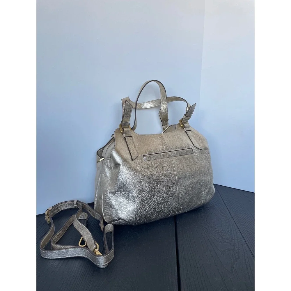 NEW Lodis Geniune Leather Handbag Skylar Satchel Gold Metallic Top Handle Purse